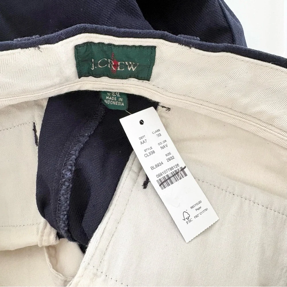 NWT J. Crew Straight-fit Creased Stretch Cotton-blend Twill Trouser Navy Blue